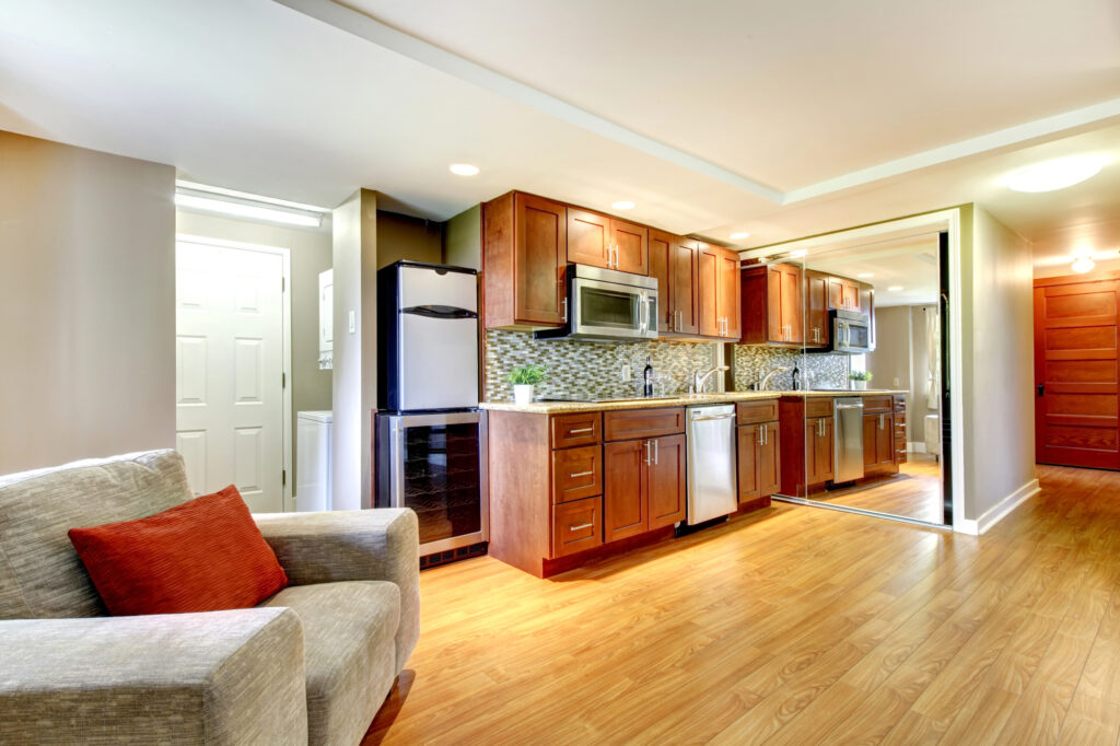 Basement luxury kitchen in the modern apartment