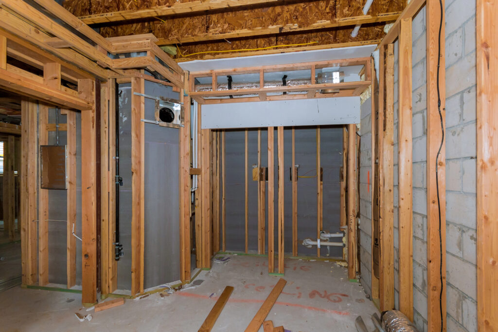 Basement wall framing for home under construction installation